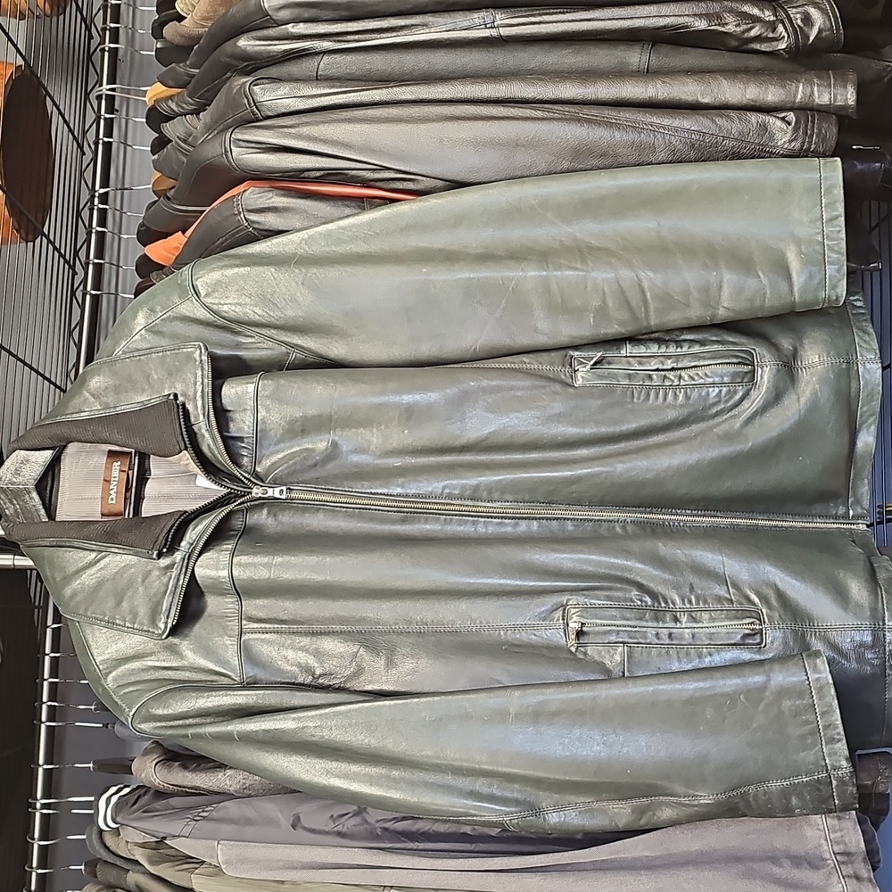 Mens dark green leather jacket‎